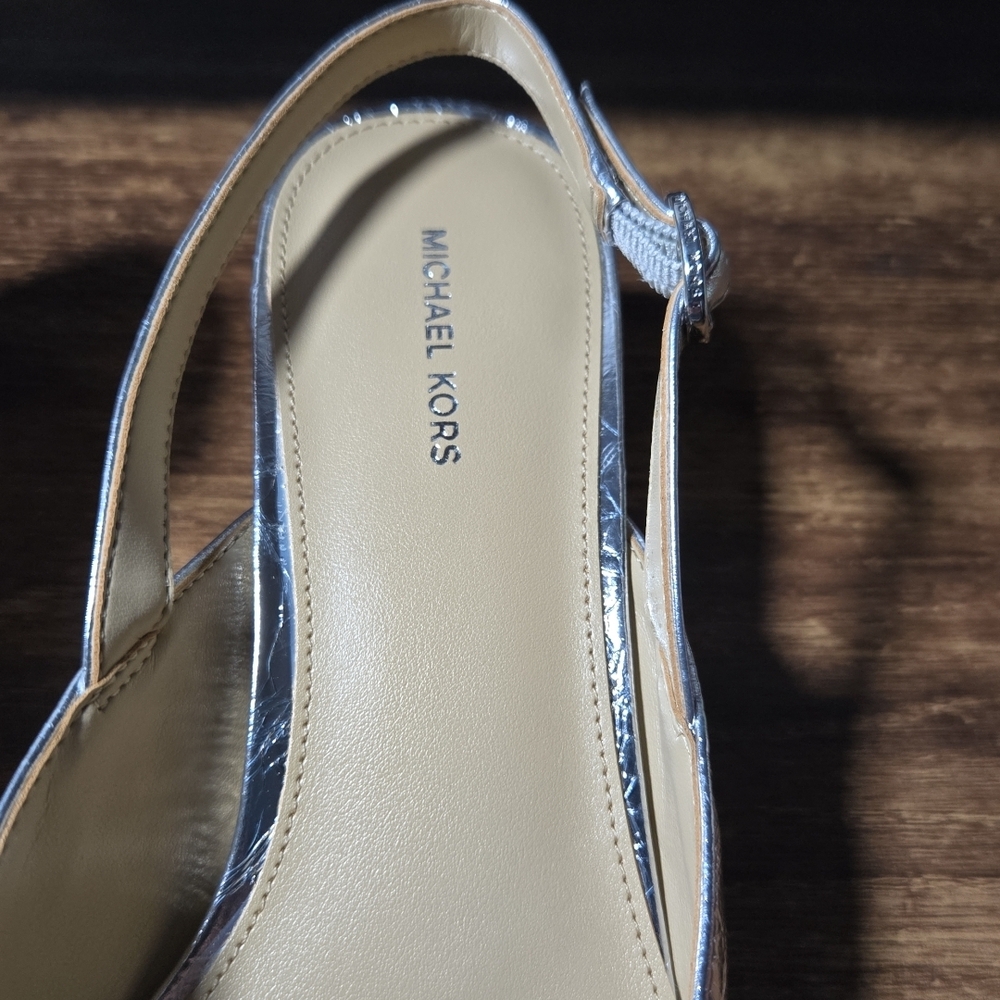 Michael Kors Shiny Silver Slingback Flats - Picture 2 of 9